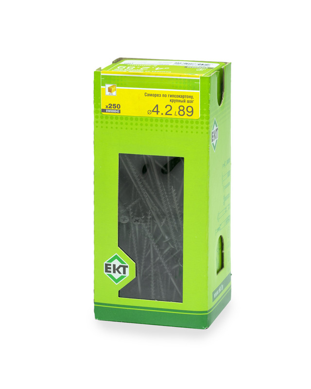 Саморез по ГК 4.2х89 крупный шаг (к дереву), фосфат., в коробке с окном, ЕКТ (упак/250шт)