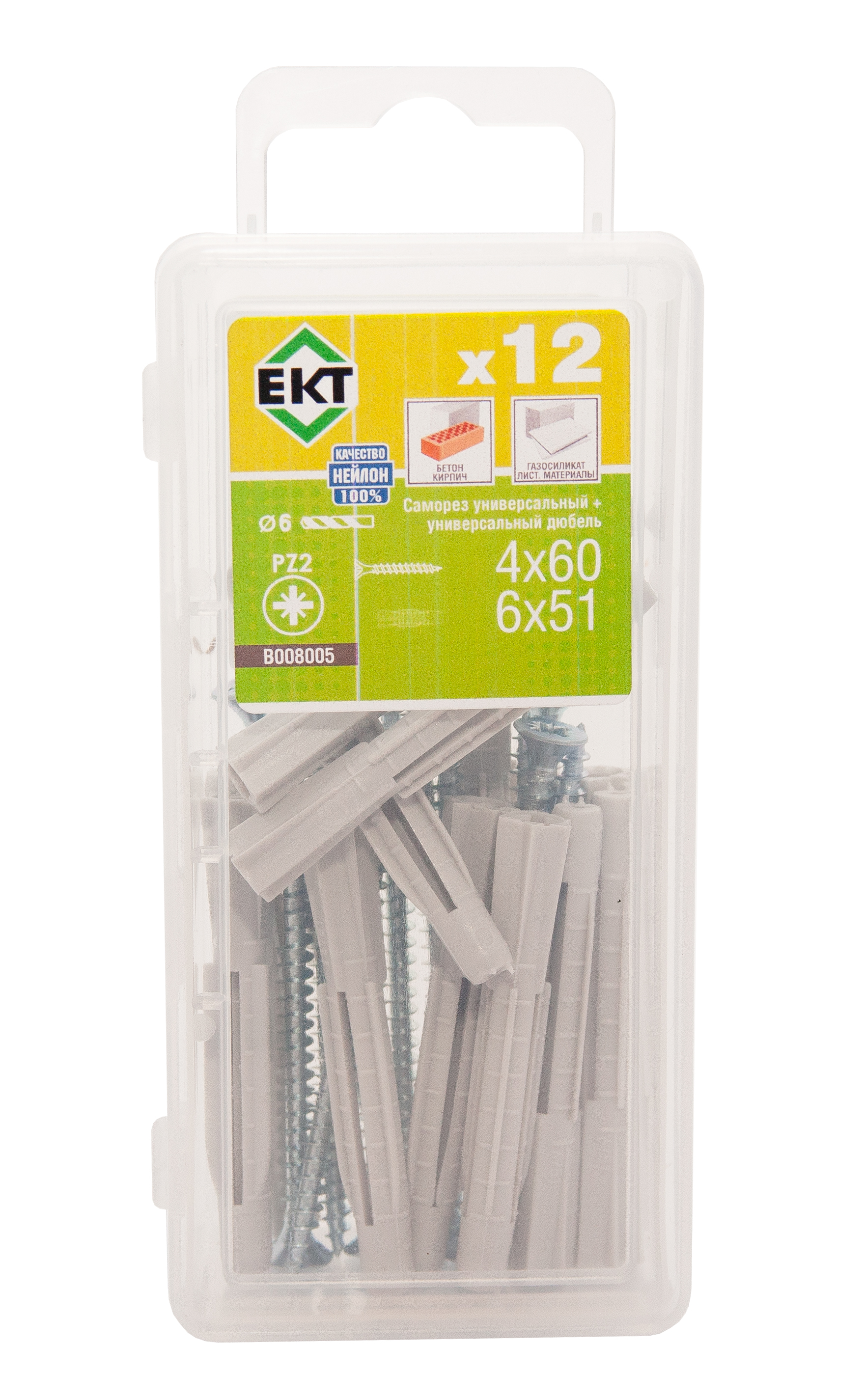 Саморез, белый цинк 4,0х60 + универсальный дюбель UDD 6х51, нейлон (упак/12шт)