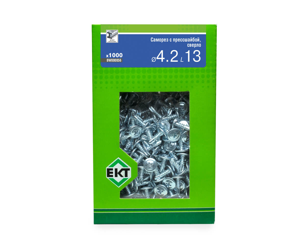 Саморез с п/ш 4.2х13 сверло, цинк, в коробке с окном, ЕКТ (упак/1.000шт)