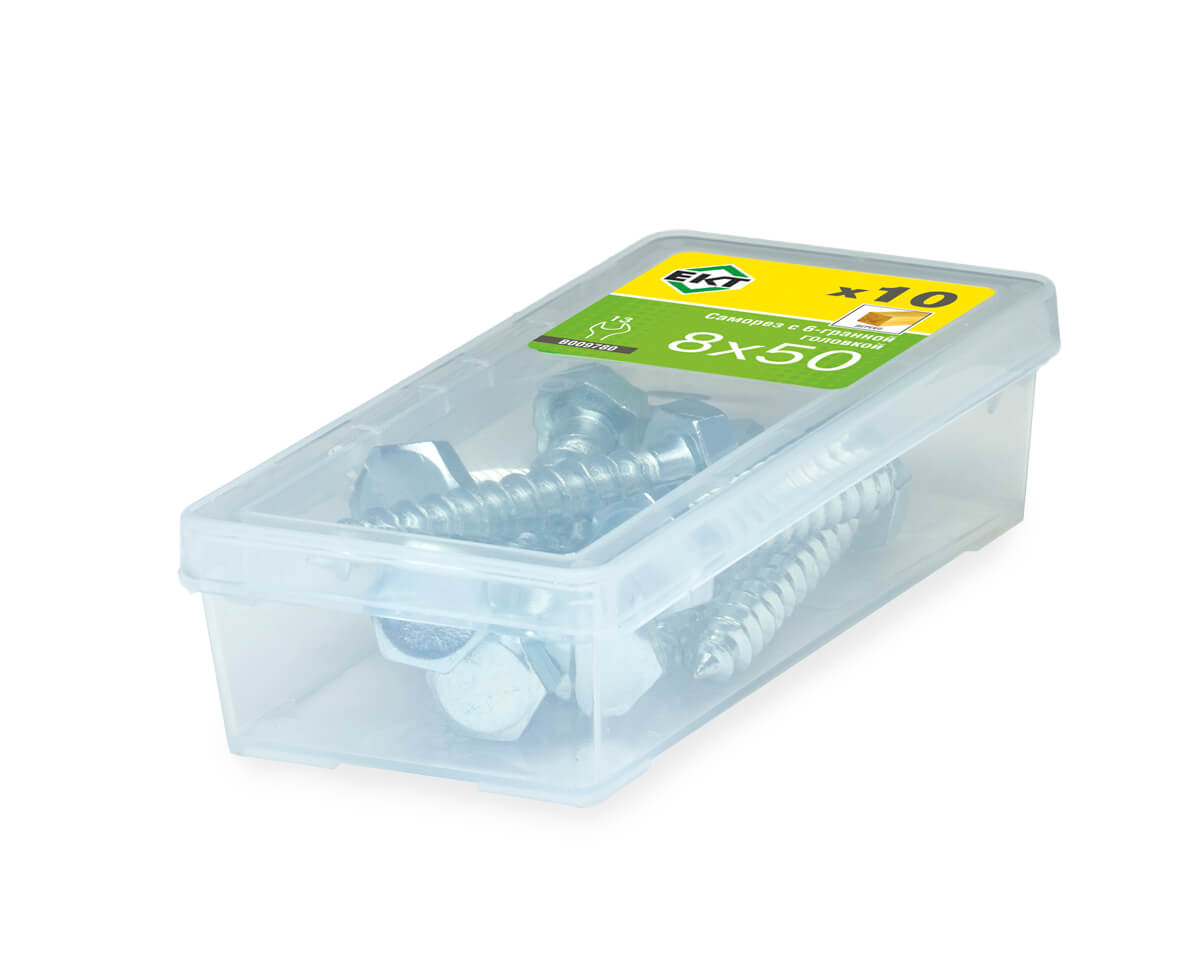 Саморез с 6-гранной головкой, 8.0x50 острый, цинк, ЕКТ (упак/10шт)