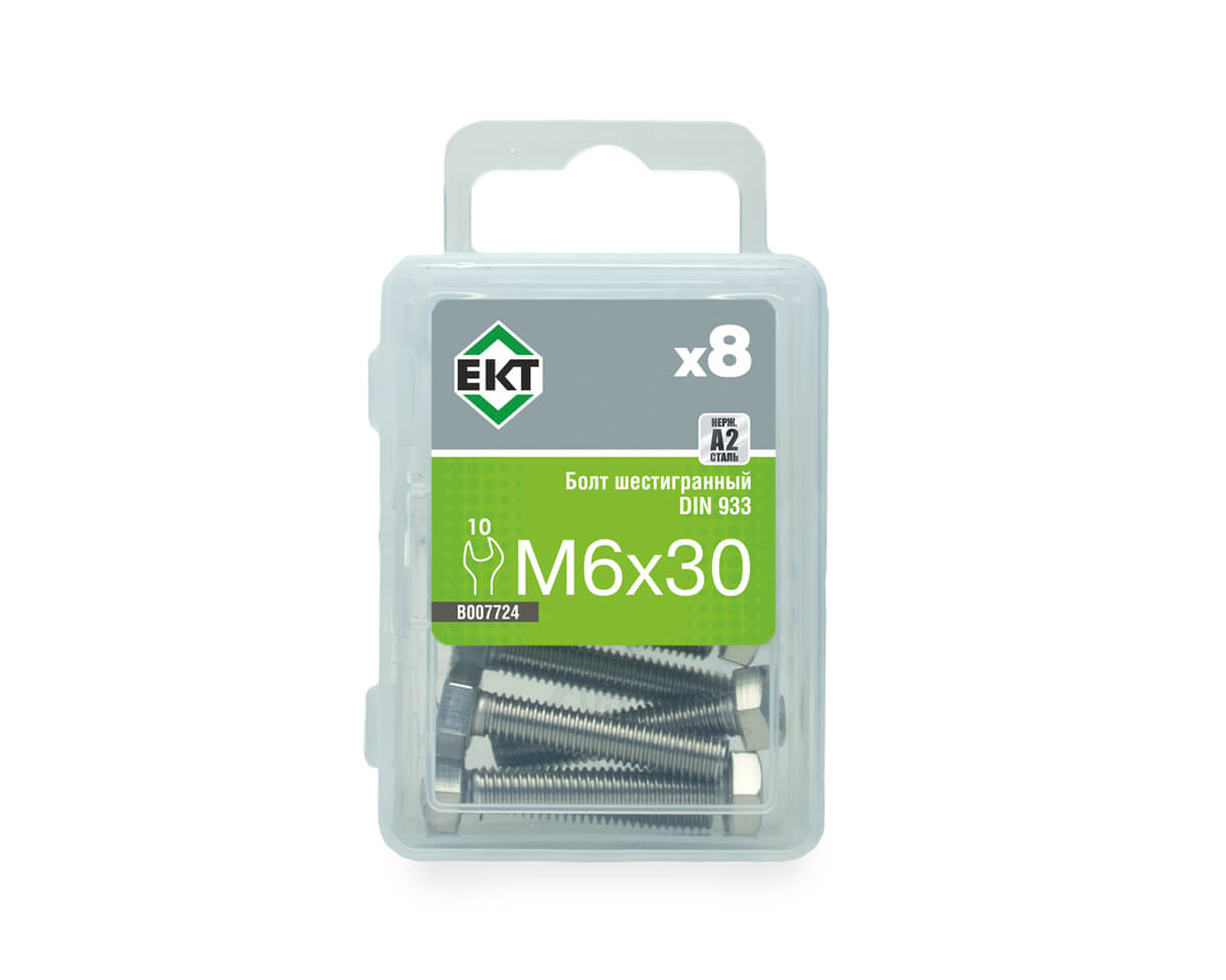Болт с шестигранной головкой M6х30, DIN933, НЕРЖ. СТАЛЬ (упак/8шт)