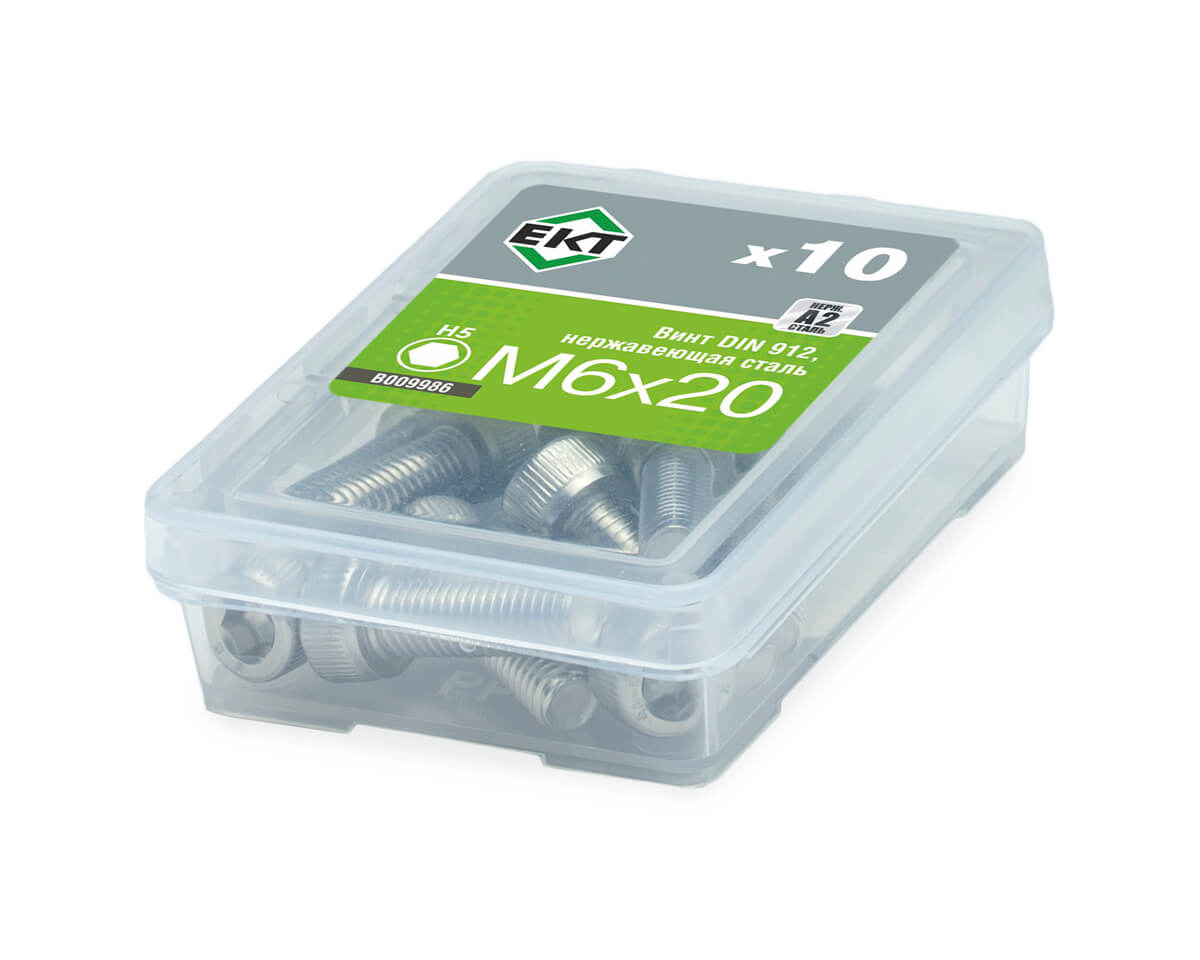 Винт с цилиндр. гол. и внутр. шестигр. M6х20, DIN912, НЕРЖ. СТАЛЬ, ЕКТ (упак/10шт)