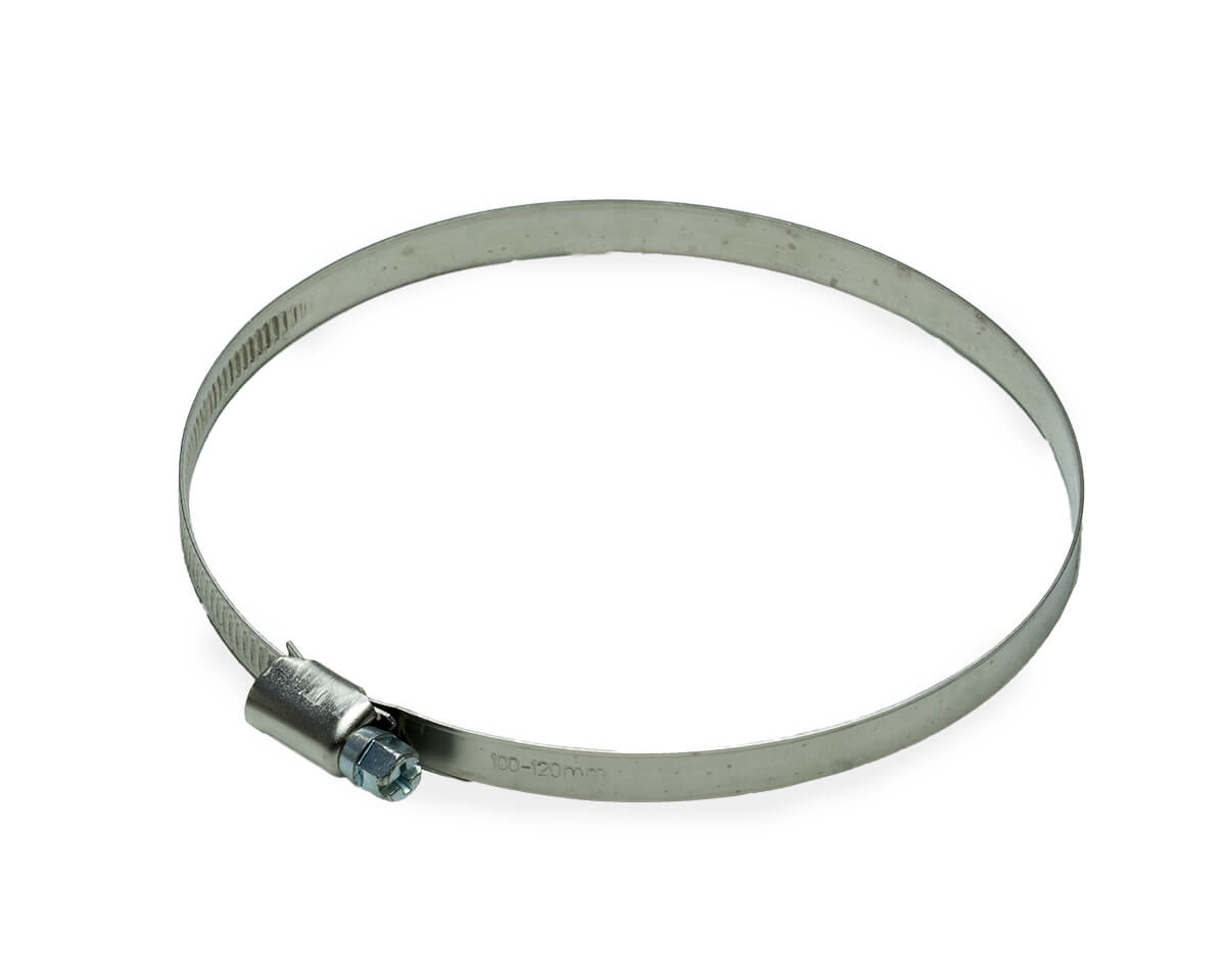 Хомут червячный (100-120 мм), ширина 9 мм, DIN3017-1, НЕРЖ. СТАЛЬ SS201, W2, винт оцинк. (упак/5шт)