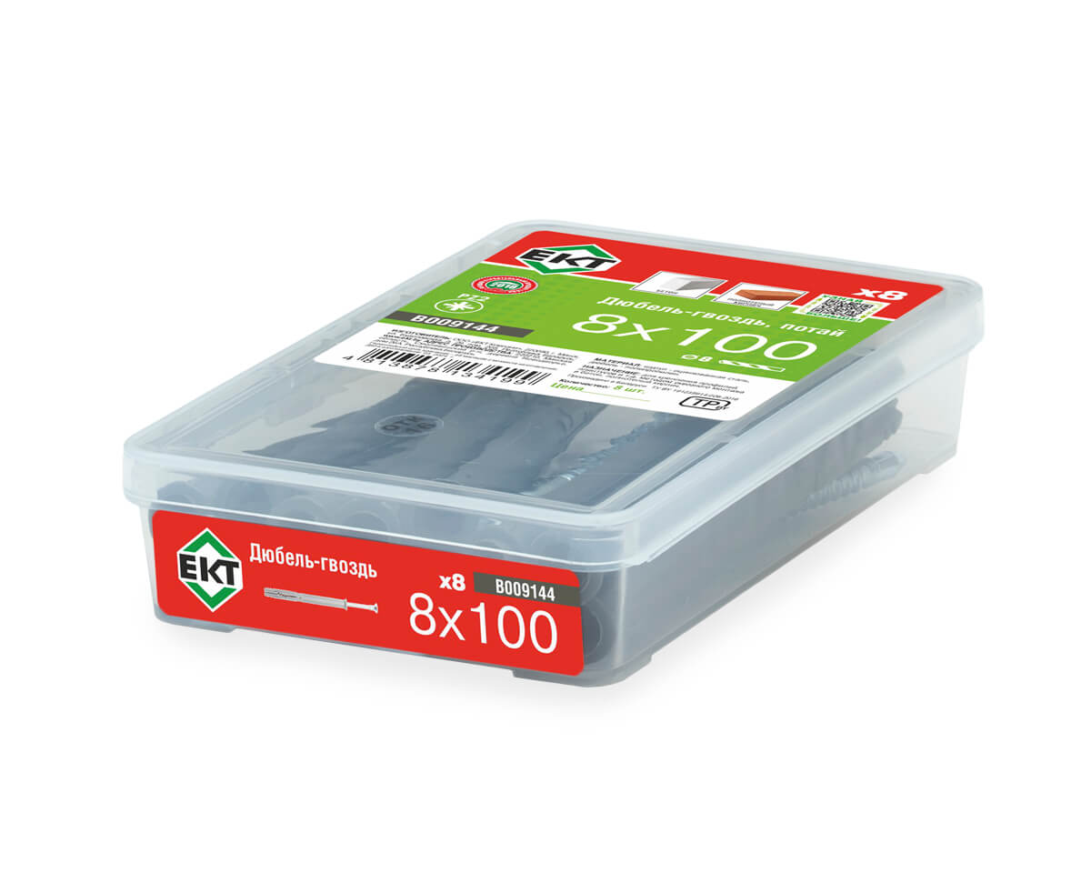 Дюбель-гвоздь GL, 8x100 потай, п/п, ЕКТ (пласт.конт./8шт)