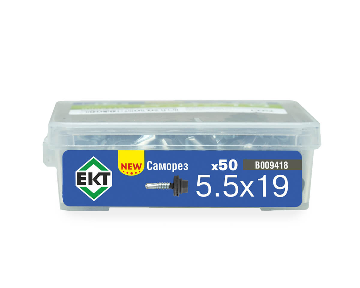 Саморез кровельный с резин. прокл. 5.5х19, сверло РТ3, RAL 7024, в пласт. контейнере, ЕКТ (упак/50шт