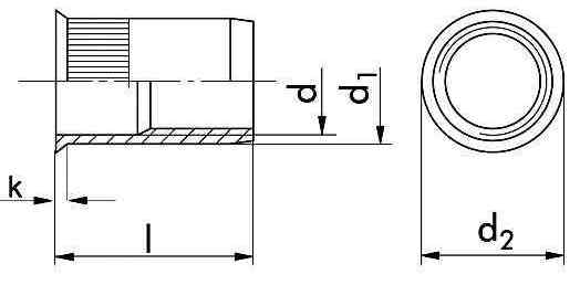 Заклепка резьб. M6x15.5/1540, ст.,оцинк.,потайн.борт,насечка на теле и борт. (упак/1.000шт)