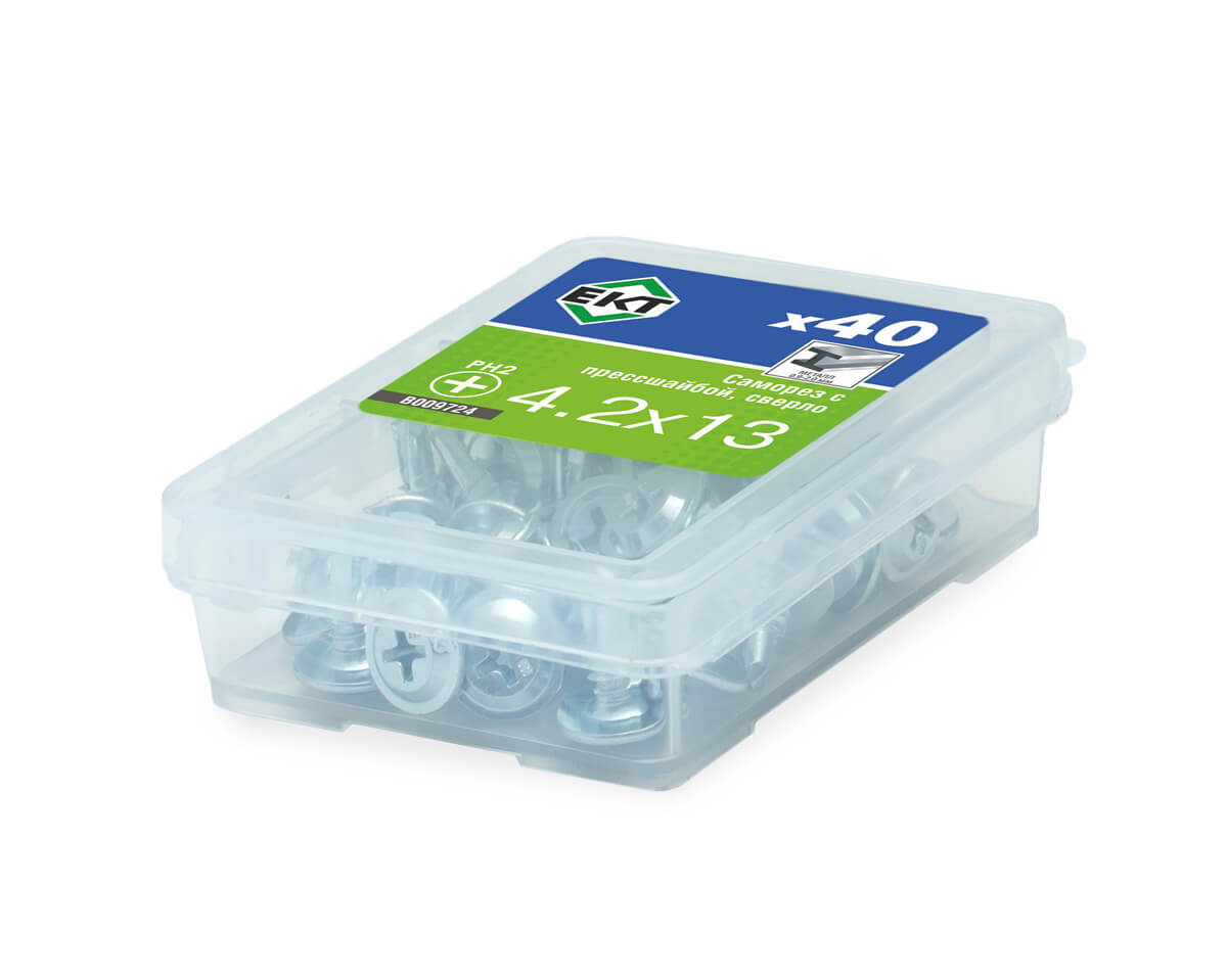 Саморез с прессшайбой, 4.2x13 сверло, цинк, ЕКТ (упак/40шт)