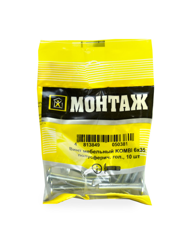 Винт мебельный 6х35, шлиц KOMBI, цинк (пакет/10шт)