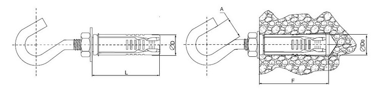 Разжимной 4-х сегментный анкер, крюк М6х10х40 /6х75/ (упак/100шт)