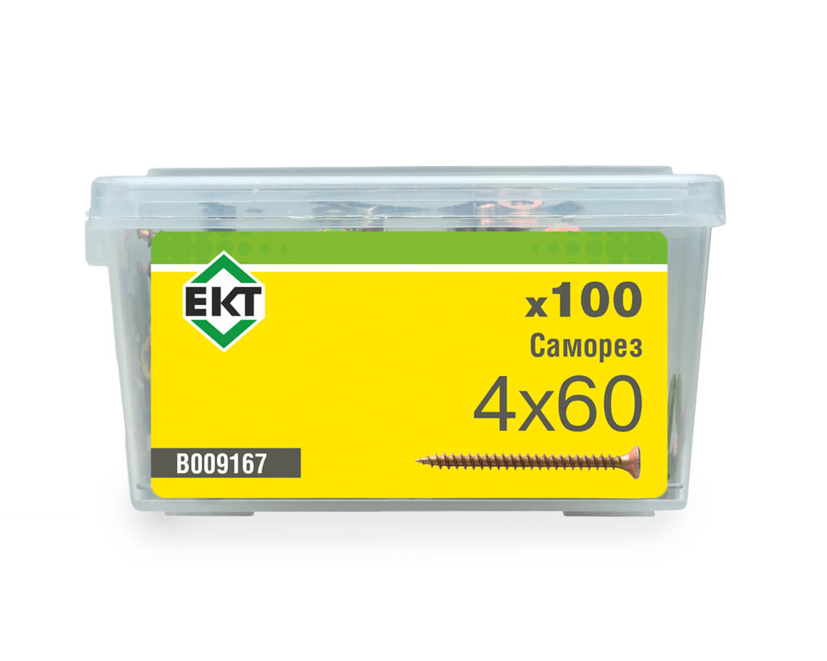 Саморез, желтый цинк 4,0х60 в пласт. контейнере (упак/100шт)