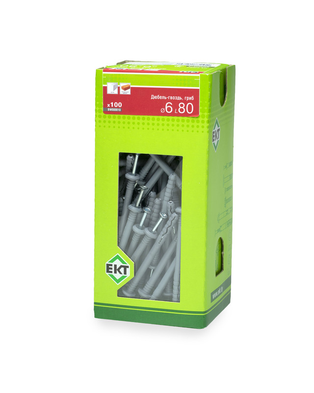 Дюбель-гвоздь GL, 6x80 гриб, п/п, ЕКТ (кор. с окном/100шт)