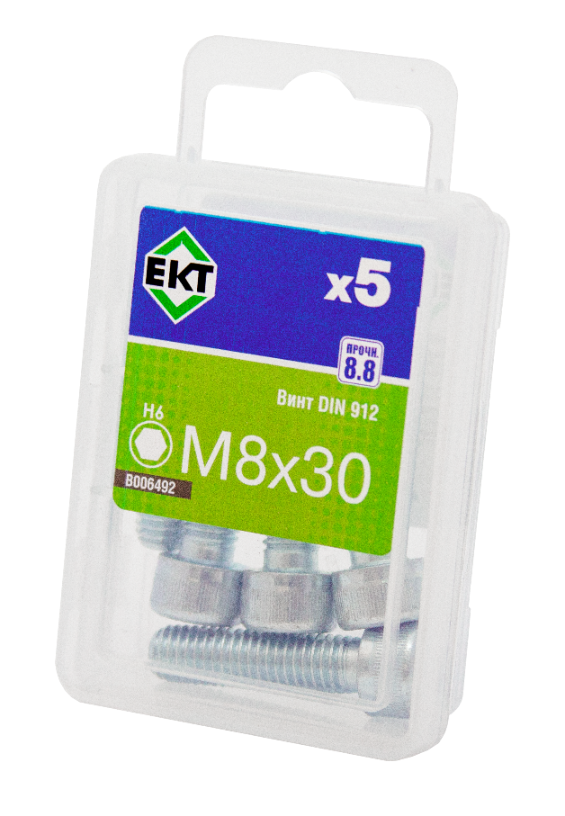 Винт 8х 30 с цилиндр.гол.и внутр.шестигр.,цинк,прочн.8.8 DIN 912 (упак/5шт)