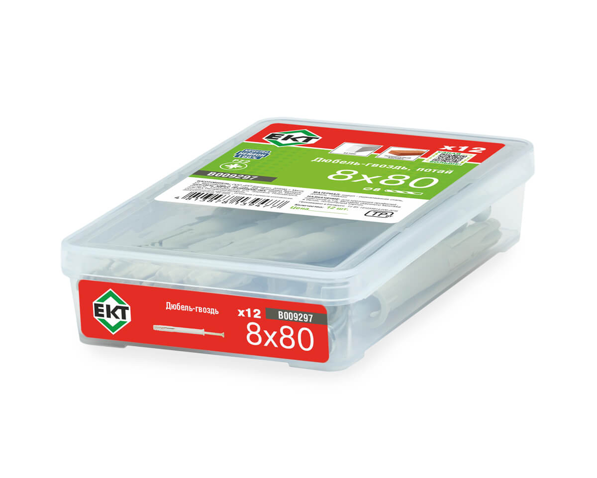 Дюбель-гвоздь GL, 8x80 потай, нейлон, ЕКТ (пласт.конт./12шт)