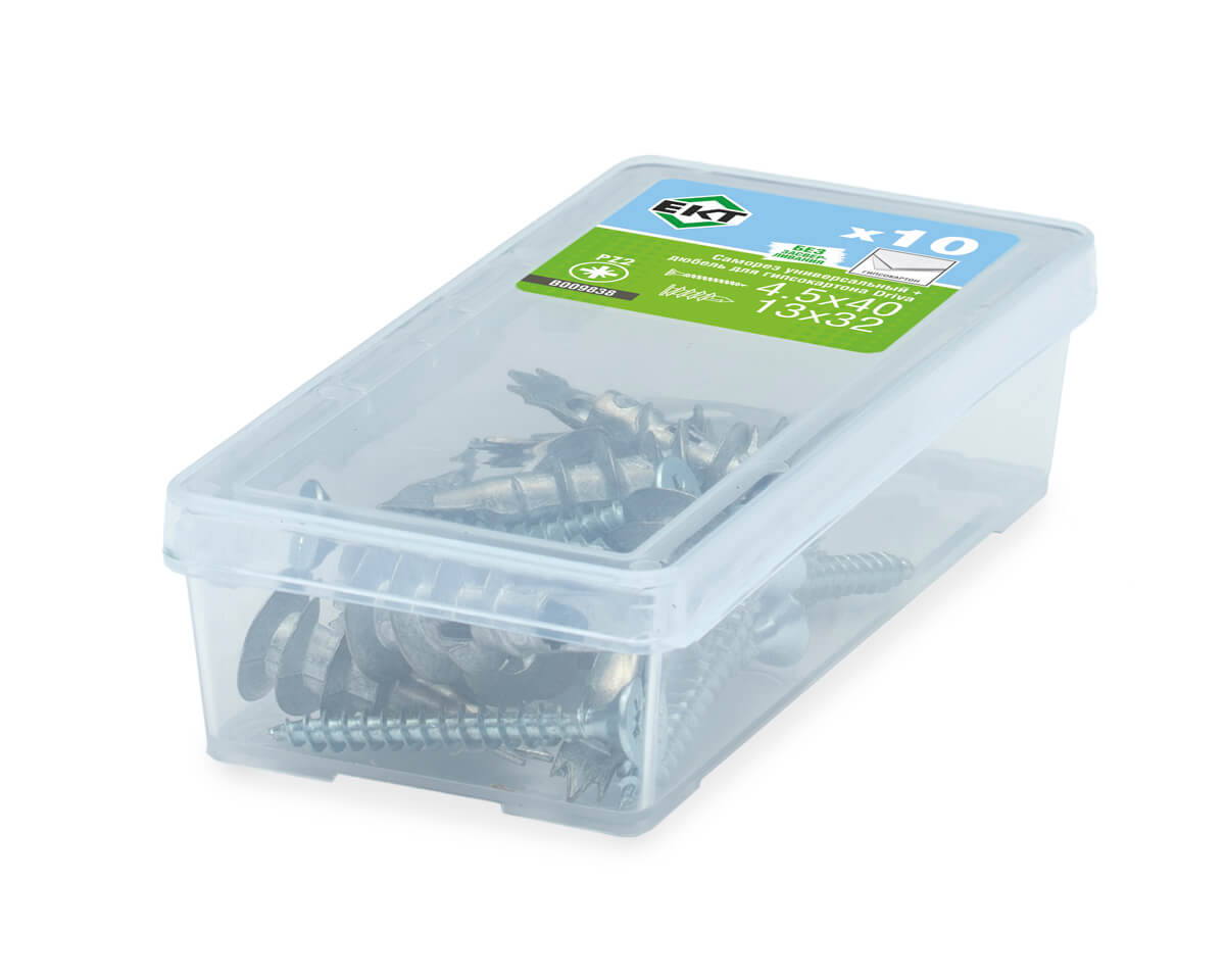 Саморез, белый цинк 4.5х40 + Дюбель для гипсокартонных плит Driva 13x32 метал., ЕКТ (упак/10шт)