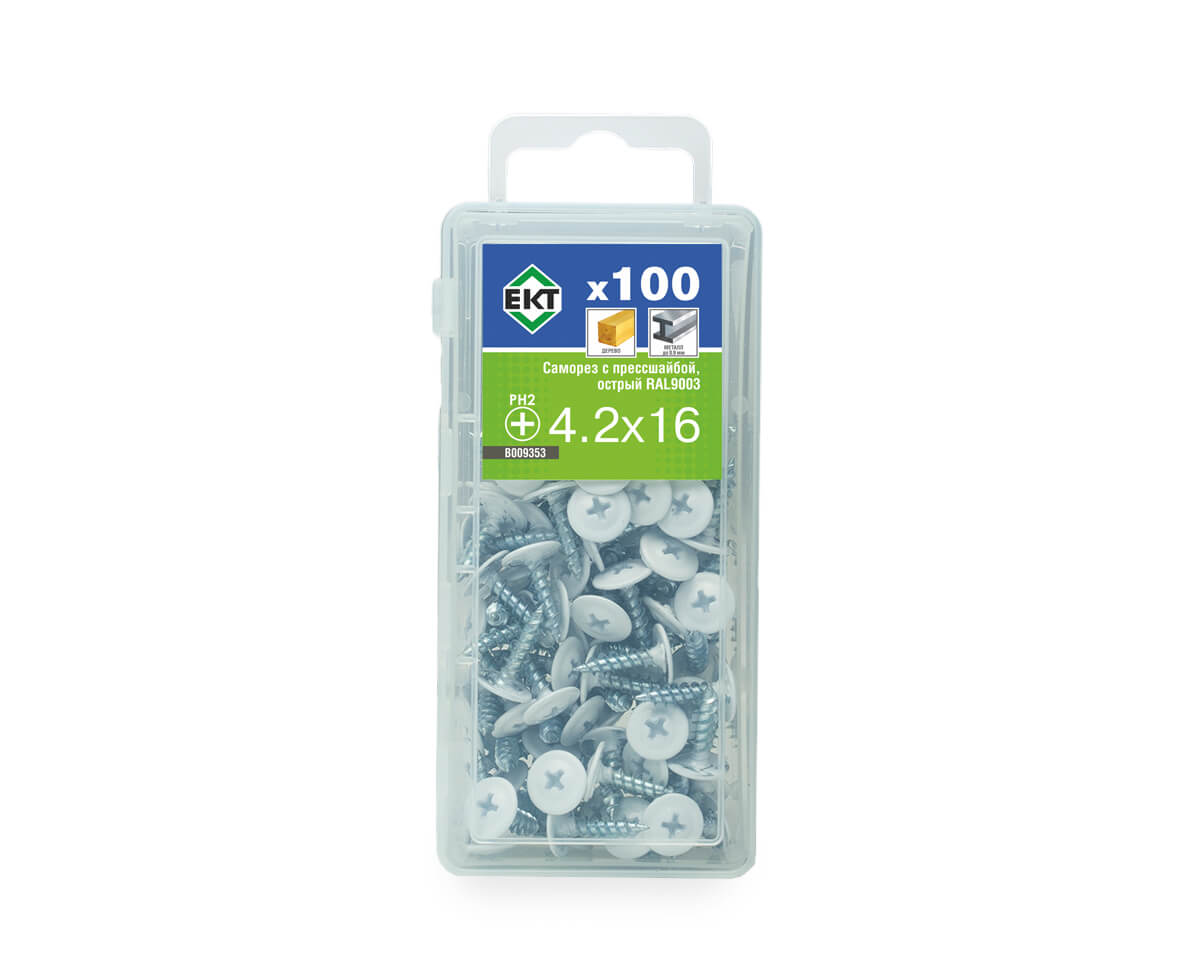 Саморез с п/ш, острый 4.2х16 RAL9003 (упак/100шт)