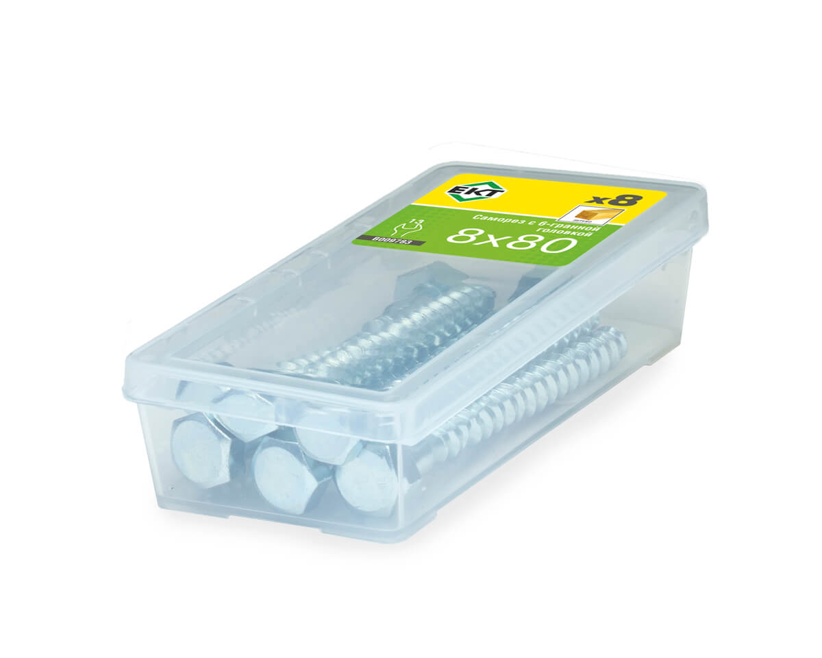 Саморез с 6-гранной головкой, 8.0x80 острый, цинк, ЕКТ (упак/8шт)