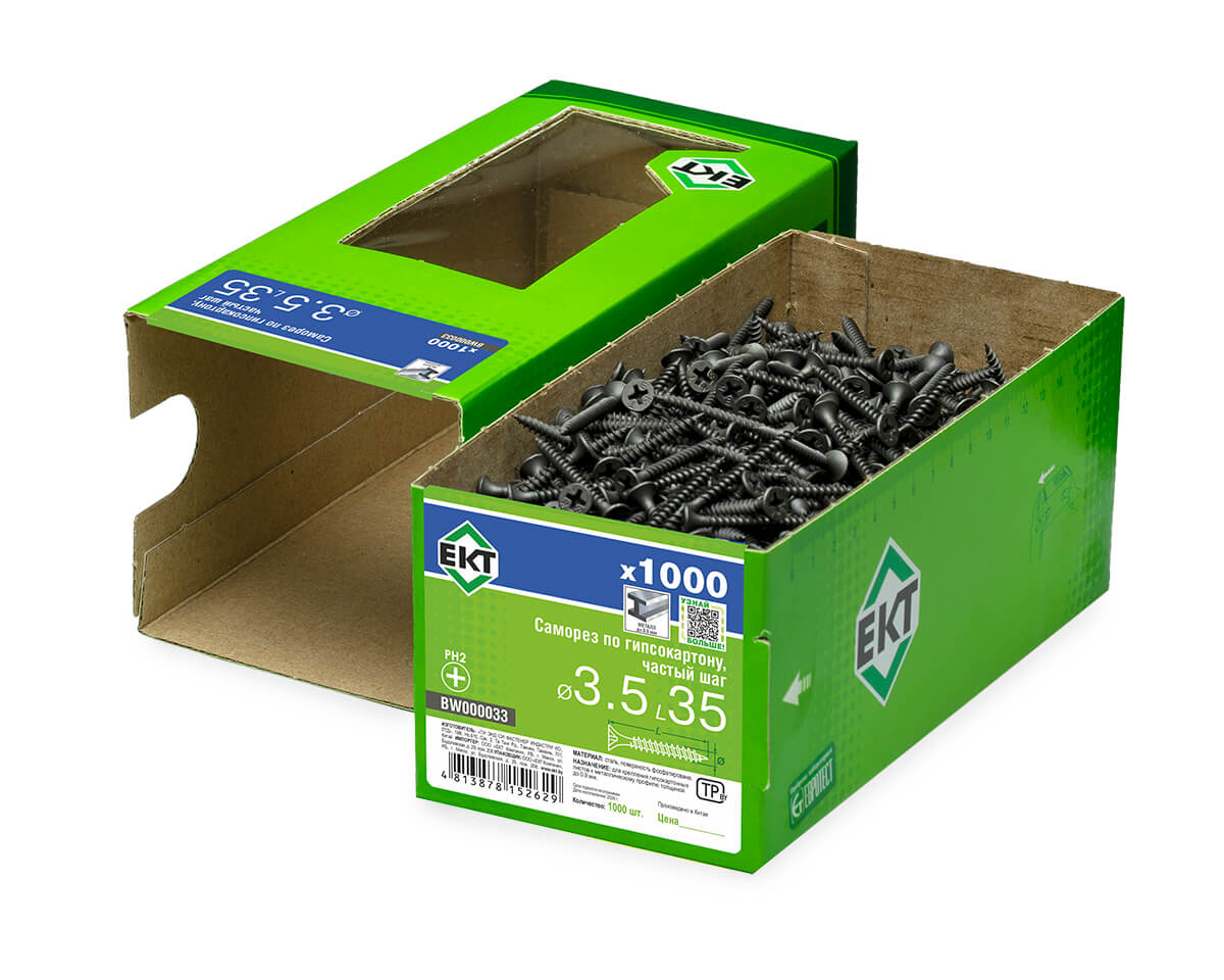 Саморез по ГК 3.5х35 частый шаг (к металлу), фосфат., в коробке с окном, ЕКТ (упак/1.000шт)
