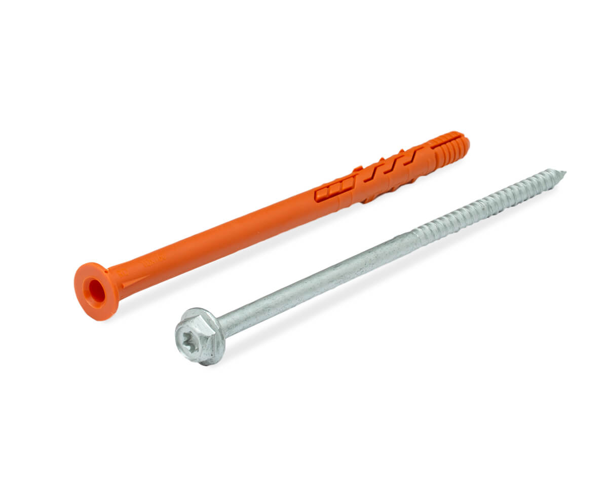 Рамный дюбель, шуруп с п/ш под ключ/TX, покр. ДАКРОМЕТ, 10x160 RD-H, НЕЙЛОН (упак/25шт)