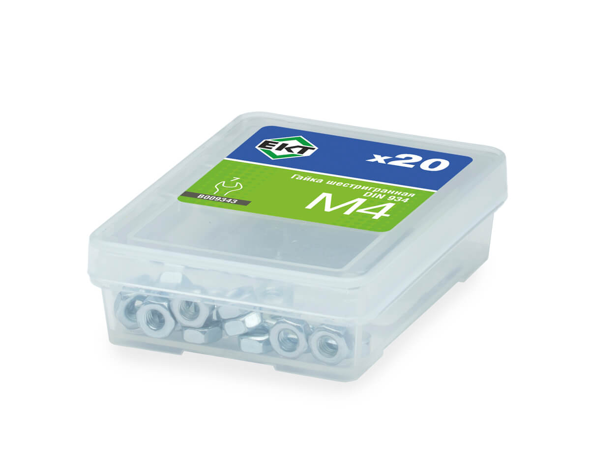 Гайка М4, цинк, прочн. 6 DIN 934 (упак/20шт) ЕКТ