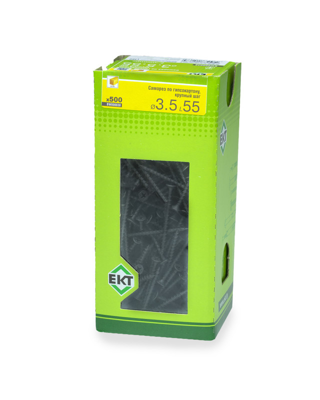 Саморез по ГК 3.5х55 крупный шаг (к дереву), фосфат., в коробке с окном, ЕКТ (упак/500шт)