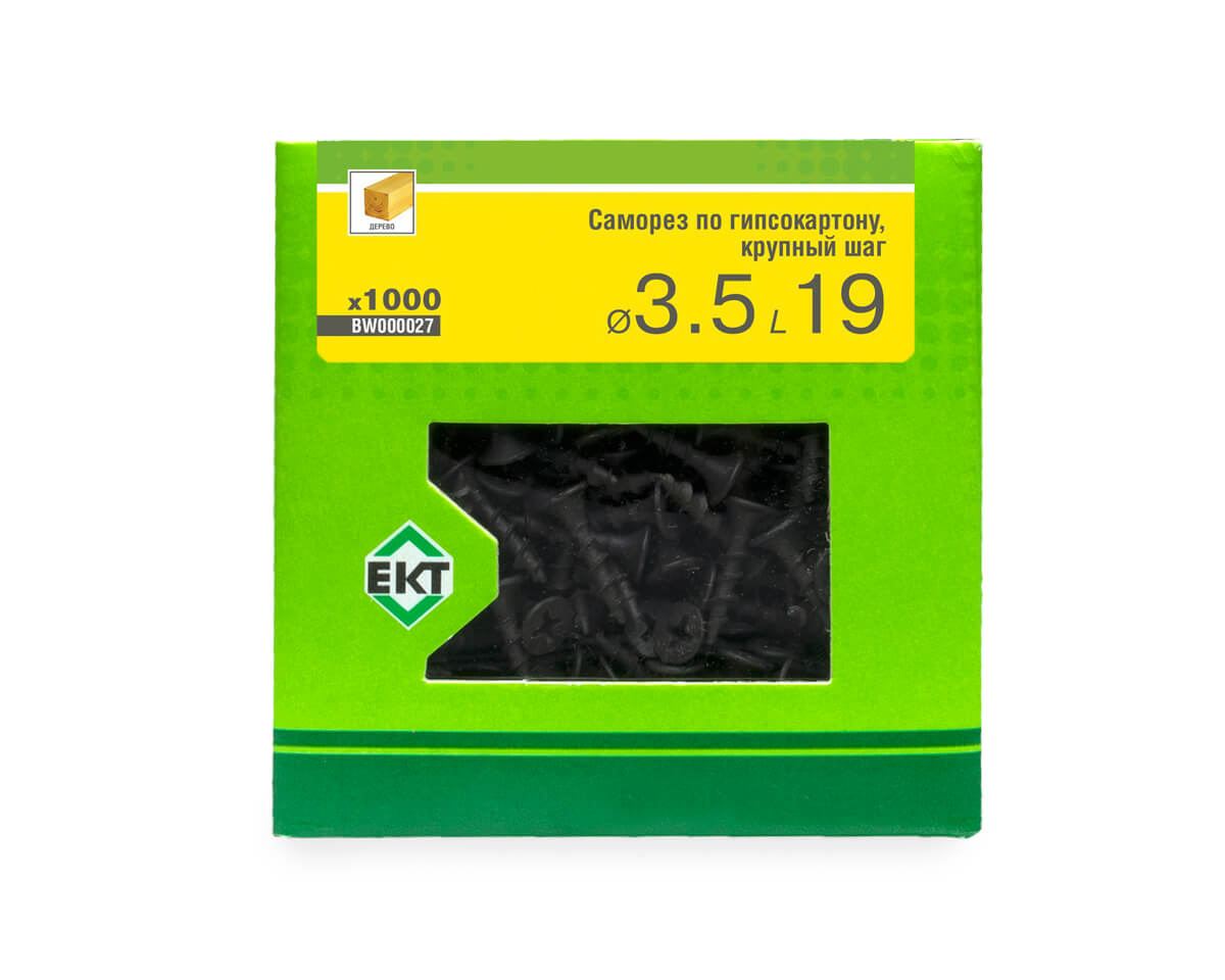 Саморез по ГК 3.5х19 крупный шаг (к дереву), фосфат., в коробке с окном, ЕКТ (упак/1.000шт)