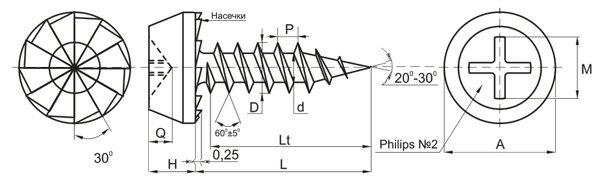 Саморез с цилиндрической головкой SCO, 3,5х9,5 острый, цинк (упак/1000шт)