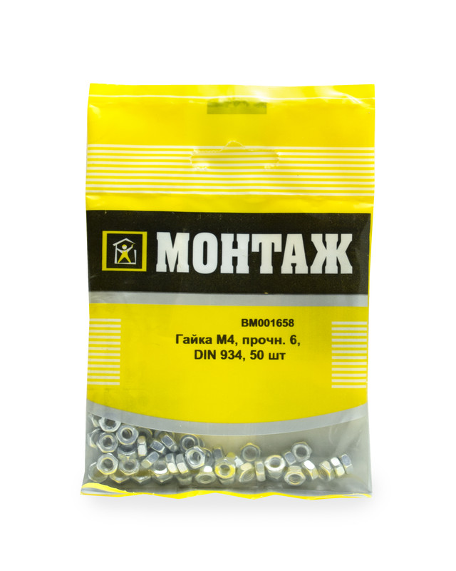 Гайка М4, цинк, прочн. 6 DIN 934 (пакет/50шт)